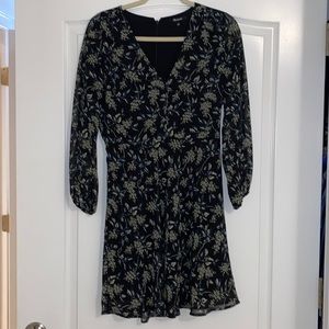 Madewell Black & Green Floral Print Long Sleeve dress